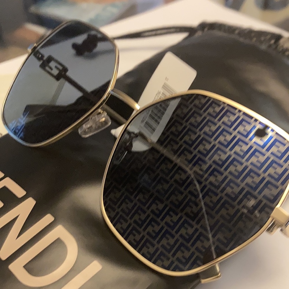 Fendi Women's Gold Frame Sunglasses with Dark Blue Lenses - Picture 2 of 16